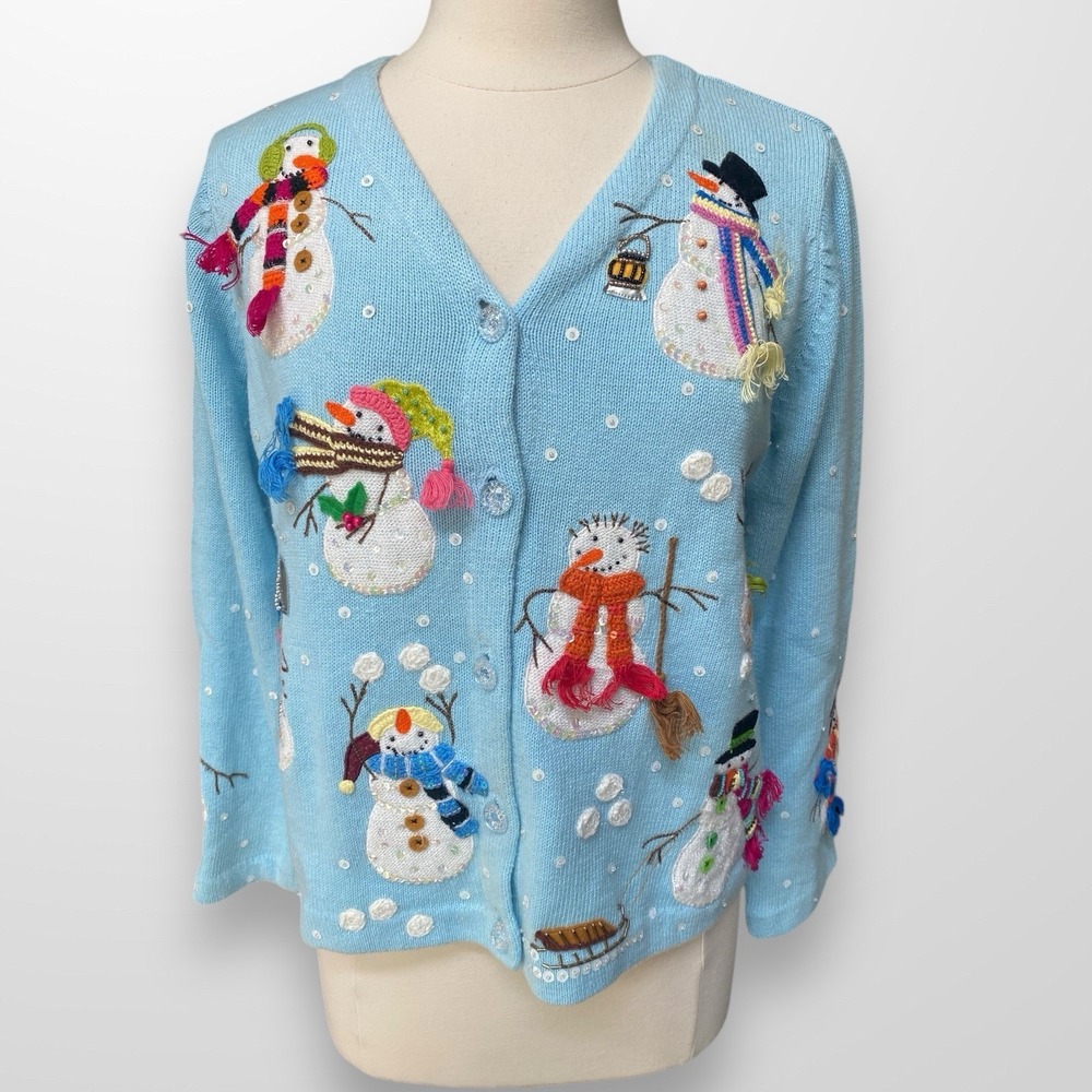 Design Options by Philip & Jane Gordon S Snowman Winter Cardigan Sweater Vtg‎